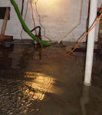 Several feet of floodwaters in a  basement